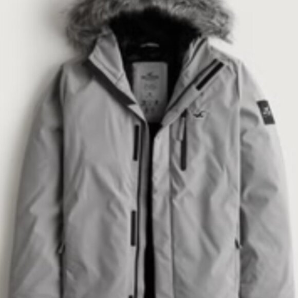 NWOT Men's Hollister Faux Fur-Lined All-Weather Winter Jacket Light Grey NEW - Picture 2 of 7